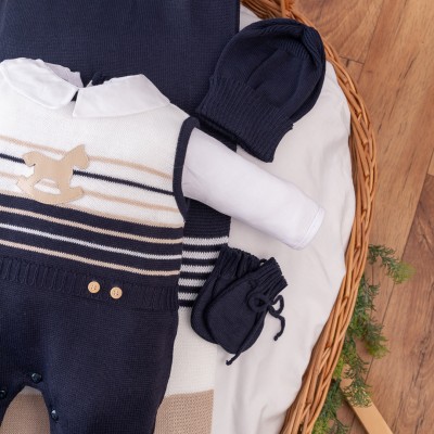  Saída de Maternidade Felipe - Azul Marinho e Bege